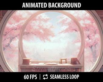 Vtuber Background Animated | Pink Stream Background for Twitch | Anime Desktop Wallpaper | Cozy Sakura Study Room