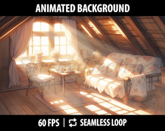 Vtuber Background Animated | Stream Overlay for Twitch | Anime Desktop Wallpaper | Cozy Animated Scene |  Vtuber Stream Design | Sunny Attic