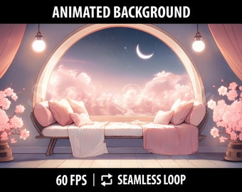 Vtuber Background Animated | Stream Background For Twitch | Vtuber Stream Design | Cute Vtuber Bedroom with Dreamy Sky