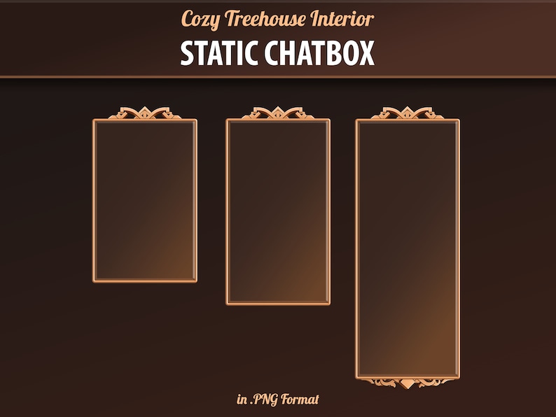 May include: Three static chat boxes with ornate gold frames on a brown background. The text "STATIC CHATBOX" is above the chat boxes. The text "in .PNG Format" is below the chat boxes.
