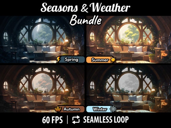 Animated Backgrounds Seasons and Weather Bundle | Vtuber Room | Pngtuber Stream Backgrounds | Desktop Wallpapers | Cozy Treehouse Interior