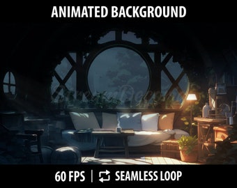 Vtuber Background Animated For Twitch Stream | Anime Desktop Wallpaper | Stream Background | Cozy Treehouse Living Room At Night