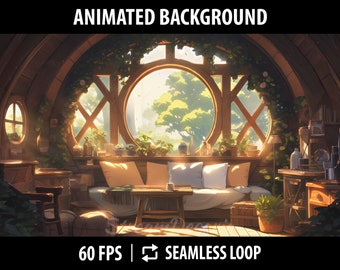 Vtuber Background Animated For Twitch Stream Overlay | Vtuber Stream Design | Cozy Treehouse Living Room