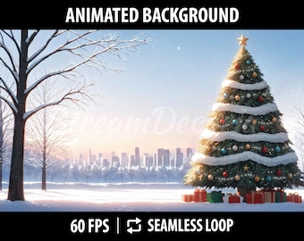 Animated Vtuber Background for Christmas | Stream Background for Twitch | Anime Desktop Wallpaper | Vtuber Asset | Snowy Winter Cityscape