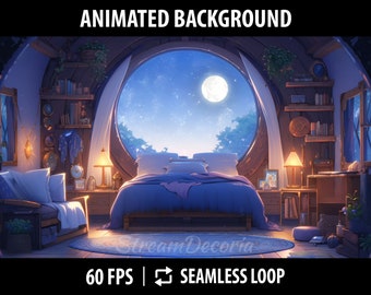 Vtuber Background Animated | Stream Background for Twitch | Animated Scene | Vtuber Assets | Dreamy and Cozy Vtuber Bedroom With Starry Sky
