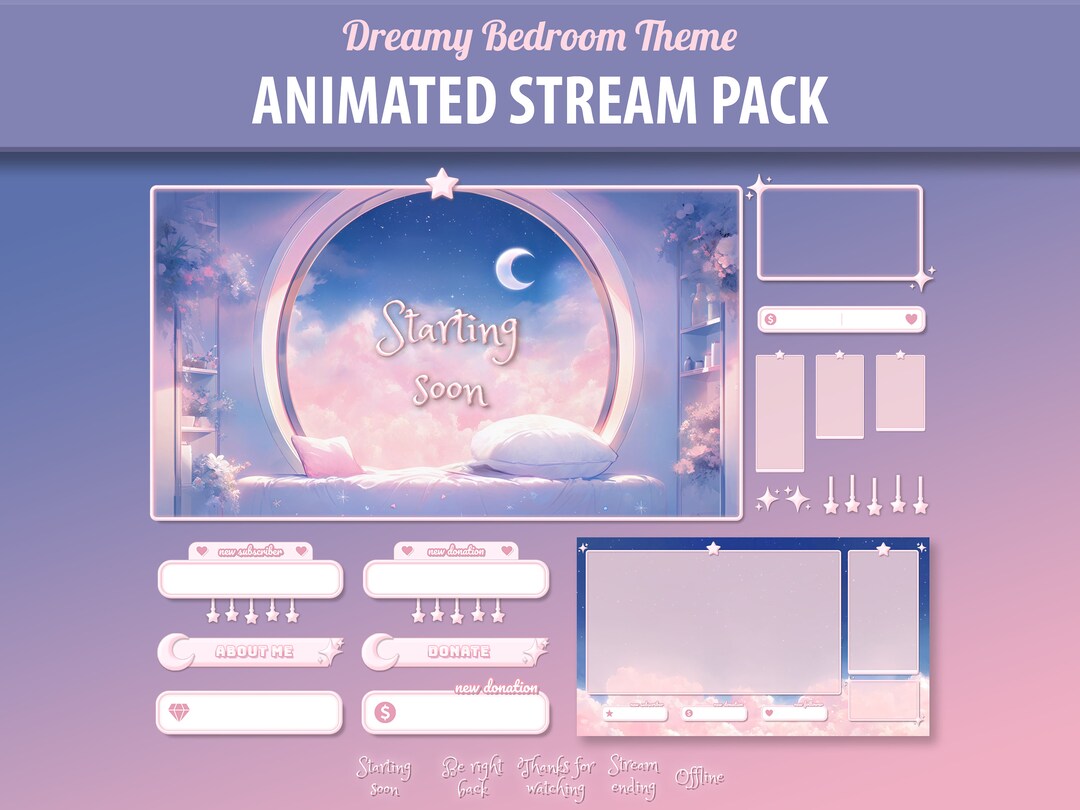 Dreamy Pink Stream Package | Cute Stream Overlay for Twitch | Panels ...