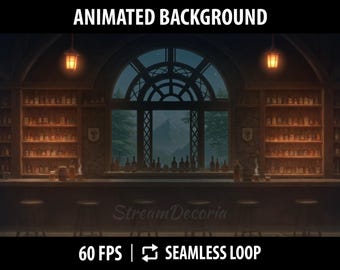 Vtuber Background with Old Tavern Bar During Night | Animated Stream Background for Twitch | Rustic Vtuber Room | Anime Desktop Wallpaper