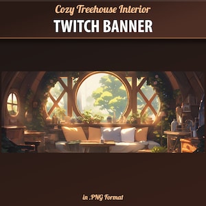 May include: A cozy treehouse interior with a large round window overlooking a lush green forest. The room is decorated with wooden furniture, plants, and pillows. The sun shines through the window, casting a warm glow on the room.