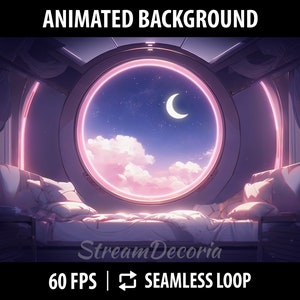 Vtuber Background Animated For Twitch | Animated Virtual Background | Stream Background | Vtuber Room | Spaceship Neon Bedroom