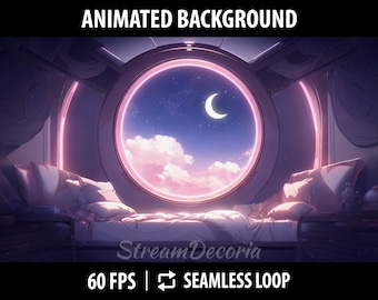 Vtuber Background Animated For Twitch | Animated Virtual Background | Stream Background | Vtuber Room | Spaceship Neon Bedroom