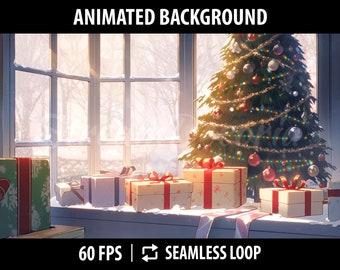 Christmas Vtuber Background | Animated Stream Background for Twitch | Desktop Wallpaper | Cozy Room During a Snowy Winter