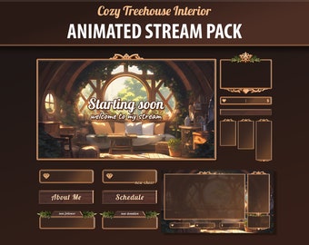 Cozy Treehouse Stream Package For Twitch | Stream Overlay Panels, Alerts, Chatbox, Webcam, Banner, All Seasons Scenes | Vtuber Overlay Pack