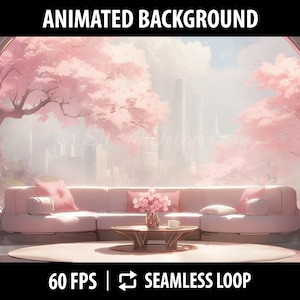 Vtuber Background Animated | Stream Background for Twitch | Vtuber Room | Vtuber Assets | Sakura Room With City View