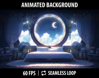 Vtuber Background Animated For Twitch Stream | Anime Desktop Wallpaper | Stream Background | Vtuber Room | Blue Vtuber Bedroom in Galaxy