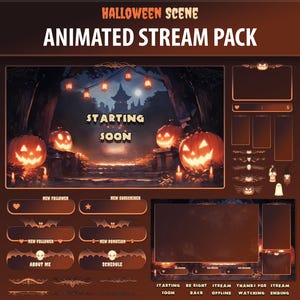 Halloween Stream Package | Animated Stream Overlay for Twitch | Panels, Alerts, Chatbox, Webcam, Dark Stream Screens | Vtuber Overlay Pack