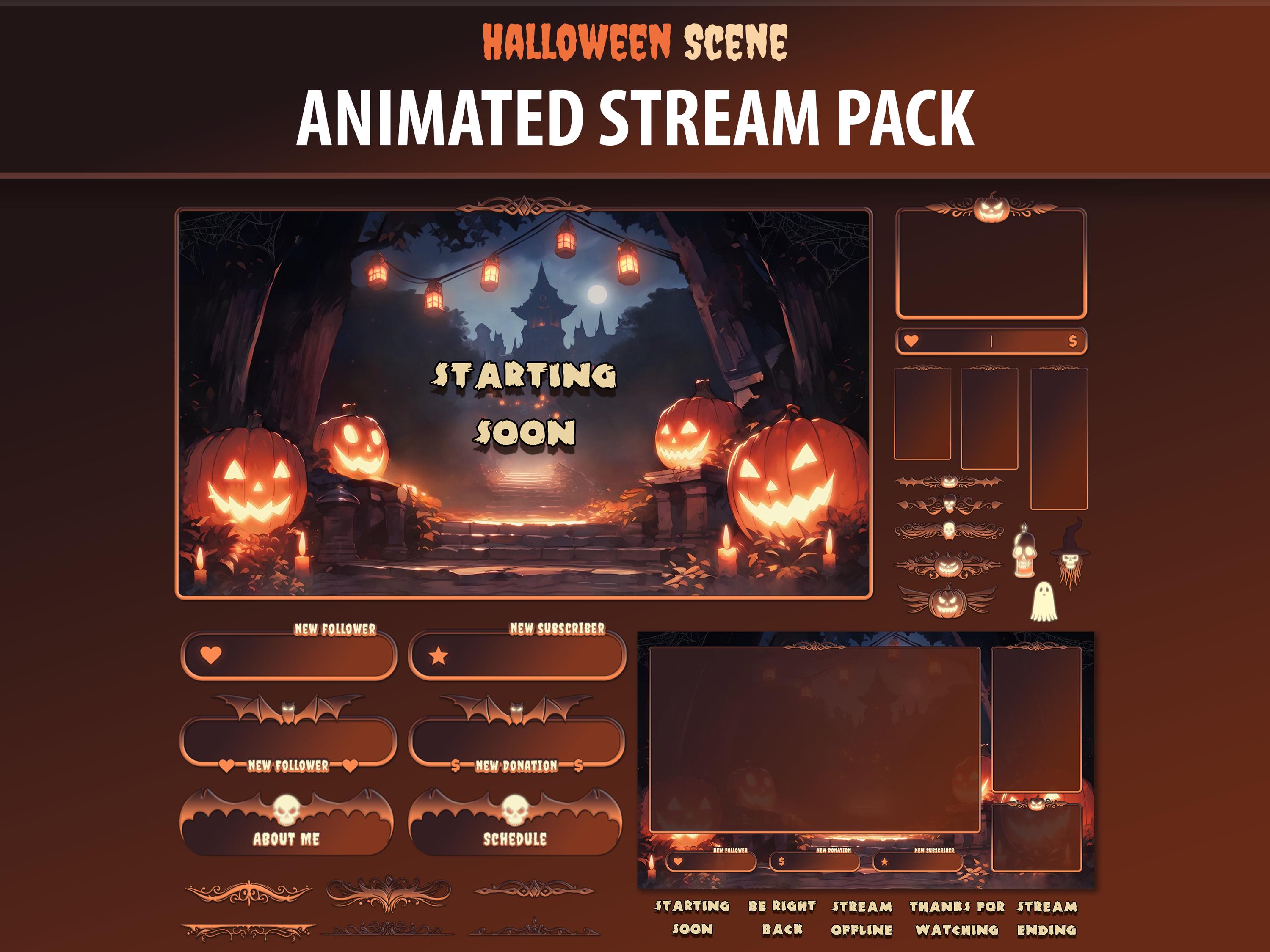 Halloween Stream Package | Animated Stream Overlay for Twitch | Panels, Alerts, Chatbox, Webcam, Dark Stream Screens | Vtuber Overlay Pack