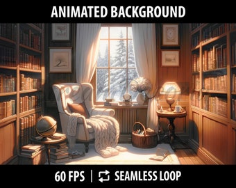 Vtuber Background Animated | Stream Background for Twitch | Desktop Wallpaper | Lofi Animated Screen | Cozy Room With Snowy Winter Landscape