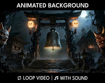 Halloween Stream Background for Twitch with Haunted Shinto Shrine | Anime Desktop Wallpaper | Animated Background for VTubers with Sound