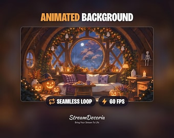 Cozy Halloween Treehouse Animated VTuber Background for Twitch Stream | Autumn VTuber Room