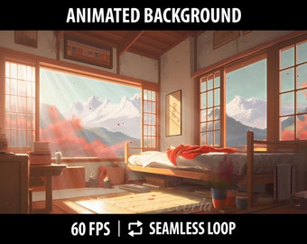 Vtuber Background Animated | Stream Background for Twitch | Vtuber Room Stream Design | Vtuber Assets | Japanese Bedroom with Mountain View