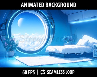Vtuber Background Animated | Vtuber Bedroom | Pngtuber Stream Background | Anime Desktop Wallpaper | Blue Vtuber room in Spaceship