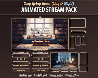 Cozy Living Room Stream Package | Stream Overlay For Twitch | Panels, Alerts, Chatbox, Webcam, Day & Night Stream Screens | Vtuber Overlay
