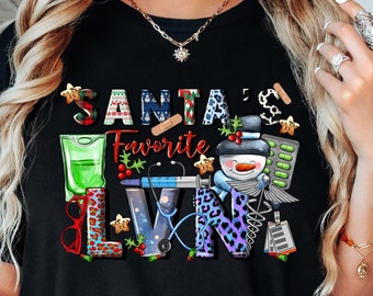 Santa Favorite Nurse, Christmas LVN tee, holiday nurse shirt, Nurse Shirt, Nurse Holiday Gift, Cute Santa Shirt, Retro Santa