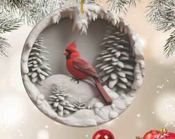 Cardinal Ornament, Print Cardinal Ornament, Christmas Decorations, Ceramic Cardinal Christmas Ornament, Cardinal, Ornament, Christmas Tree
