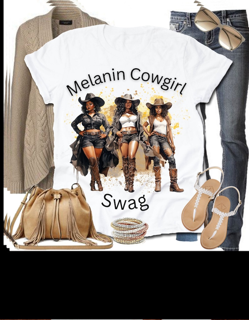 Melanin Cowgirls Shirt Adult Unisex African American Western Attire Texas Girl Rodeo Style Melanin Woman Black Rodeo Bild 1