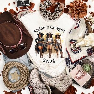 Melanin Cowgirls Shirt Adult Unisex African American Western Attire Texas Girl Rodeo Style Melanin Woman Black Rodeo Bild 2