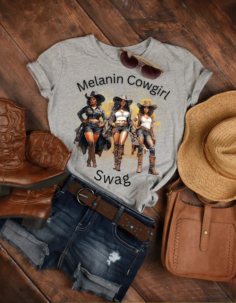 Melanin Cowgirls Shirt Adult Unisex African American Western Attire Texas Girl Rodeo Style Melanin Woman Black Rodeo Bild 4