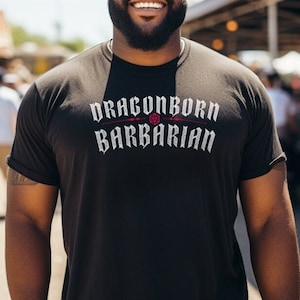 Dragonborn Barbarian T-Shirt, DnD-inspired Dungeons Dragons Tshirt, Dungeon Master Tee, Unisex Player Character, D20 Dice Gift, Gamer Shirt