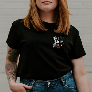 Tiefling Blood Hunter T-Shirt, DnD-inspired Dungeons Dragons Tshirt, Dungeon Master Tee, Unisex Player Character, D20 Dice Gift, Geek Gamer