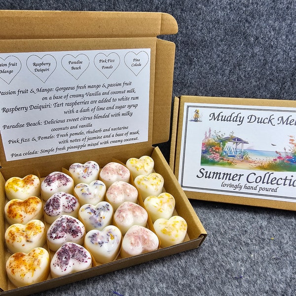 Summer  Collection of 20 heart wax melts in gift box.