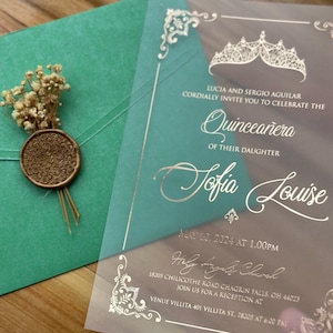 Custom Green Quinceañera Invitation: Rose Gold Butterfly Design