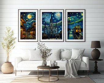 6 Set New Orleans Starry Night Painting, Digital Download, Printable Wall Art, Louisiana Artwork, Southern Decor, Instant Art Collection