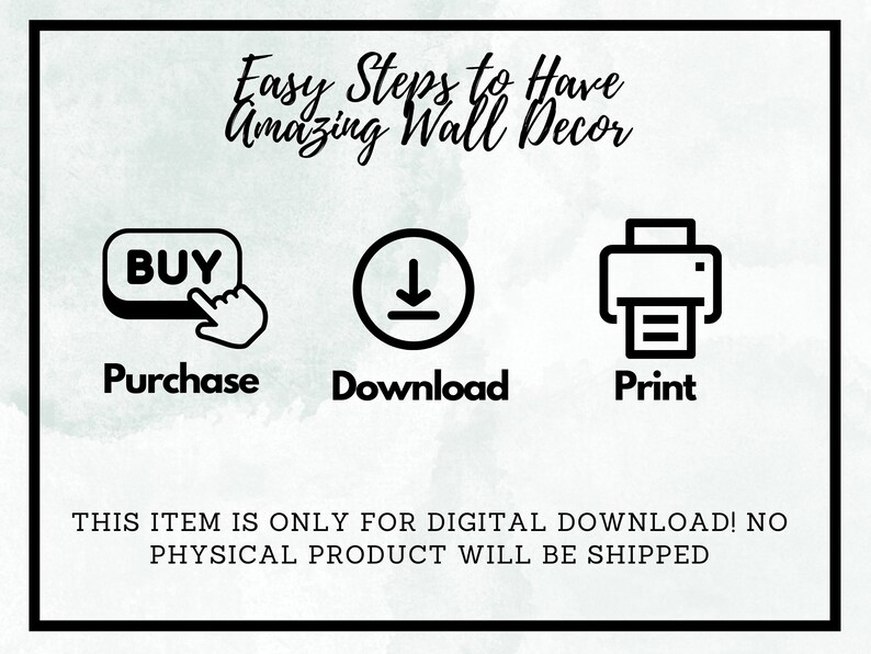 Op de afbeelding: Eenvoudige stappen om een ​​verbazingwekkende wanddecoratie te hebben. Koop, download en print. Dit item is alleen voor digitale download! Er wordt geen fysiek product verzonden.