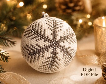 Bead Crochet Snowflake Bauble Pattern: Christmas Ornament (PDF Pattern, Fits 6cm Ball