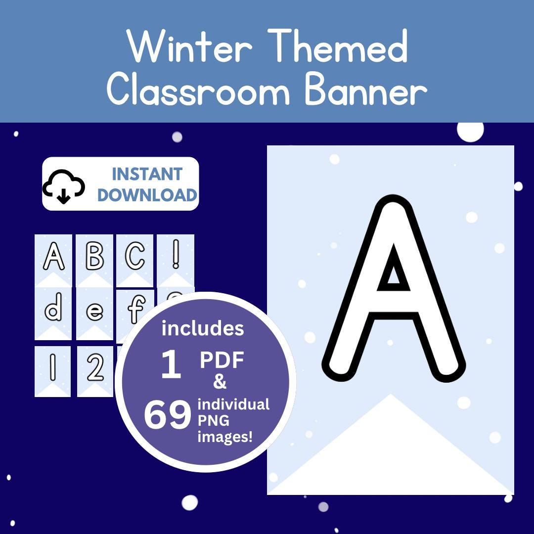 Alphabet Bunting Banner Winter Classroom Decor ABC Letters, Numbers