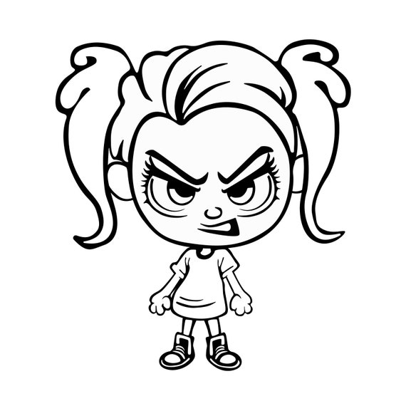 angry girl clipart black and white