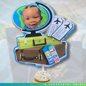 Traveler Cake Topper, Travel Theme Cake Topper, Custom Cake Topper, World Map Cake Topper, Vintage Travel Cake Topper, Custom Travel Topper