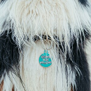 Cute But Psycho Custom Dog Tag Personalized Pet ID Laser Engraved Name Tag Funny Dog Gift