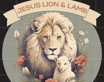 Jesús, león y cordero floral PNG: Gráfico cristiano (descarga digital)