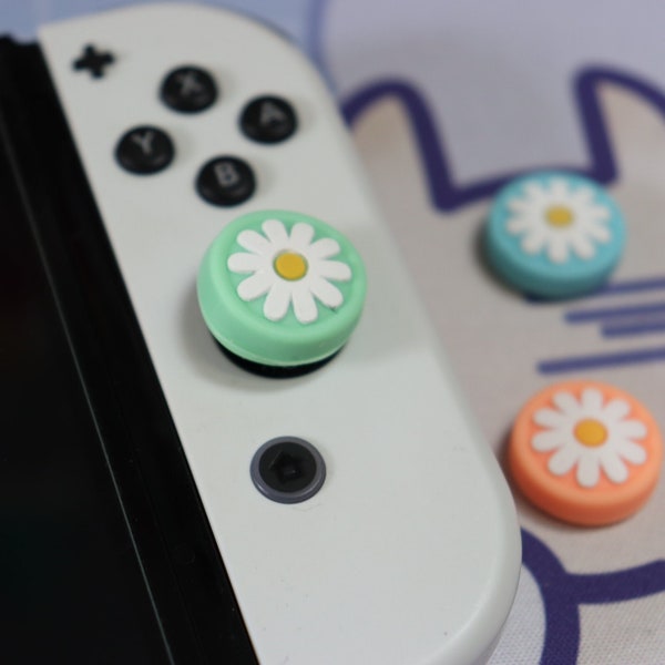 Daisies Thumb Grips for Nintendo Switch Lite OLED - 4 Pcs Joystick Button Caps - Joystick Grips - Floral Switch - Flower Game Accessories