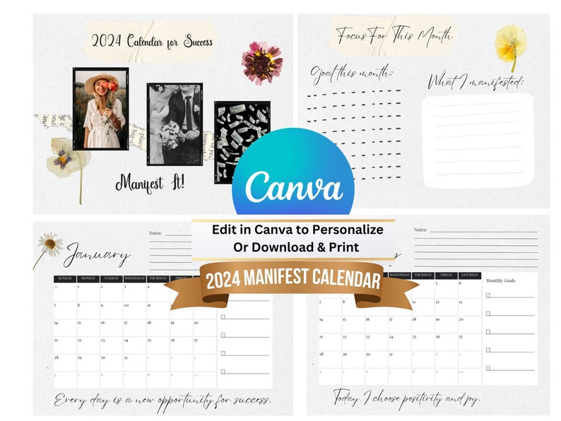 2024 Manifest Calendar Template for Canva and Download (Download Now