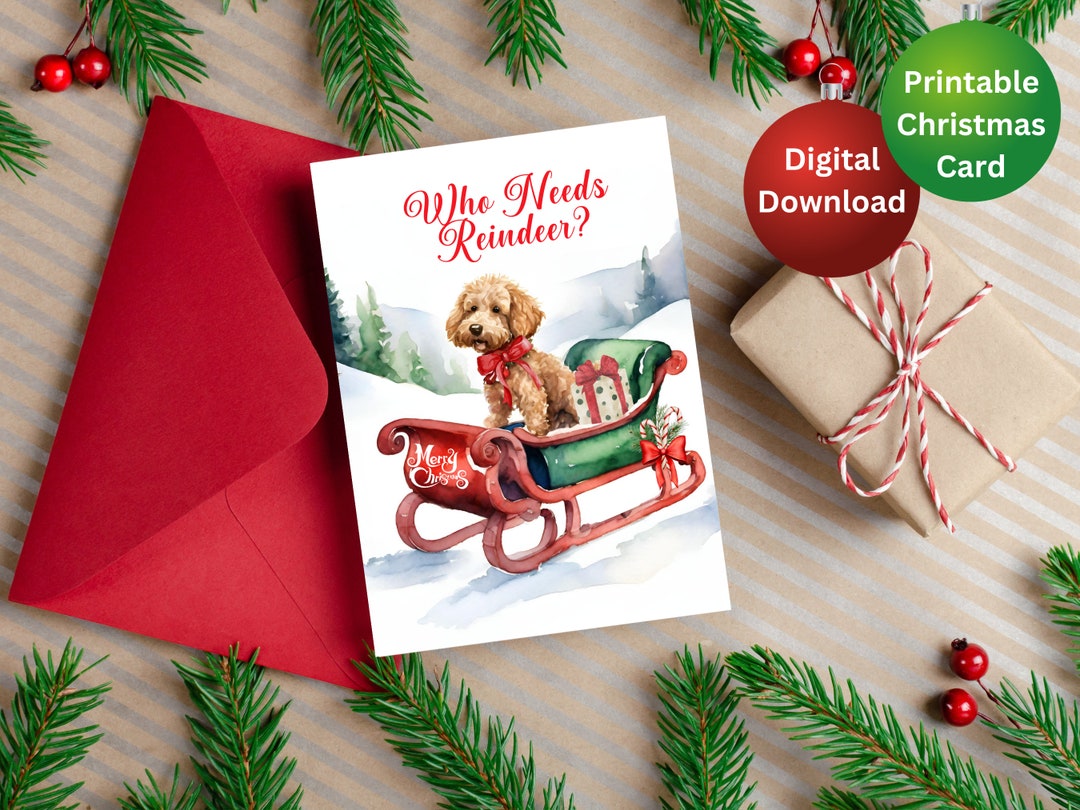 PRINTABLE Cute and Funny Labradoodle Christmas Card & Envelope Template