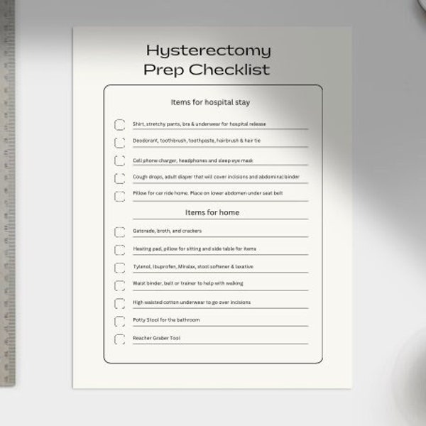 Hysterectomy Checklist 8.5 x 11 inches PDF Instant Download