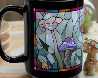 Stained Glass Mushroom Mug, Cute Mushroom Decor, Magic Mushroom Coffee Cup, Cute Ceramic Mug Gift for Friend, Fungi Stained Glass Coffee Mug