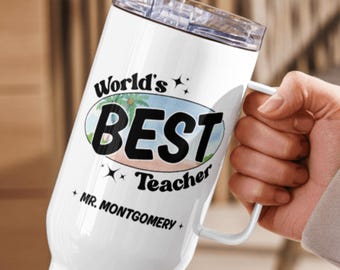 Der beste Lehrer der Welt, Reisebecher, individueller Namensbecher mit Griff, personalisiertes Geschenk für Lehrer