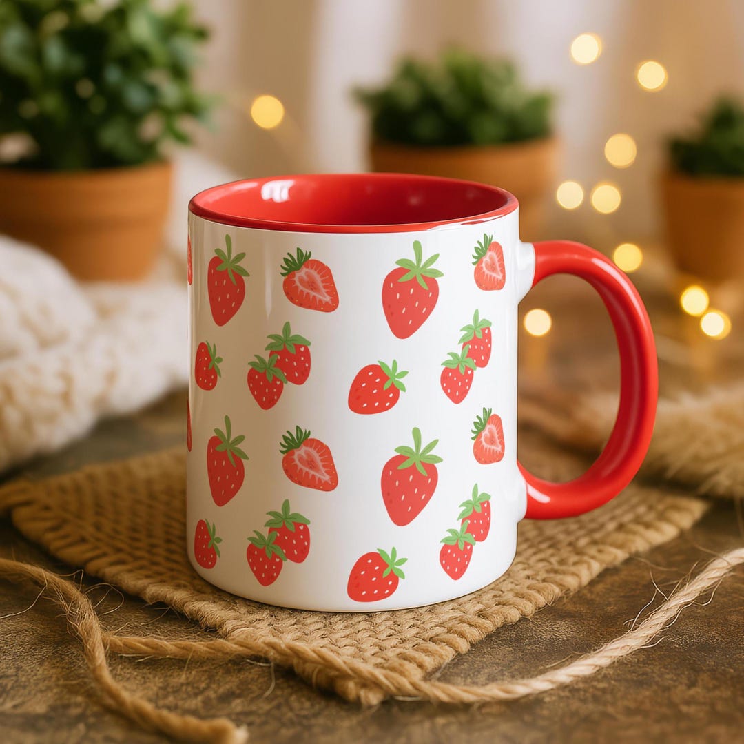 Strawberry Mug, Cute Fruit Pattern Coffee Cup, Gift for Tea and ...